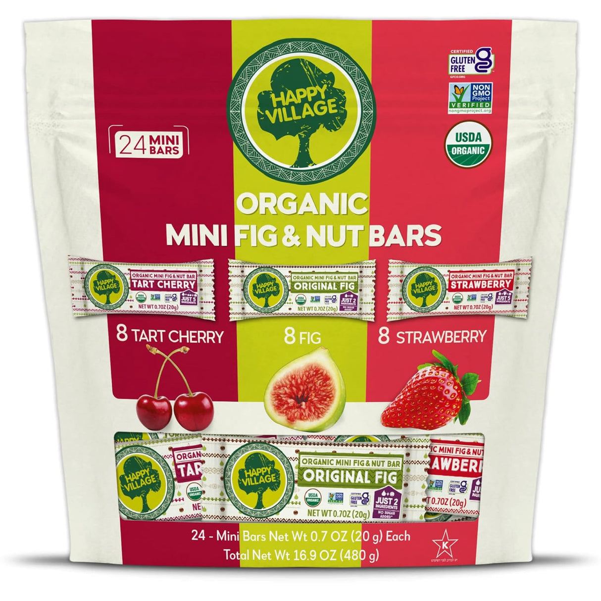 Happy Village Organic Fig & Nut Bars Assorted Flavours 24 Pack 480g