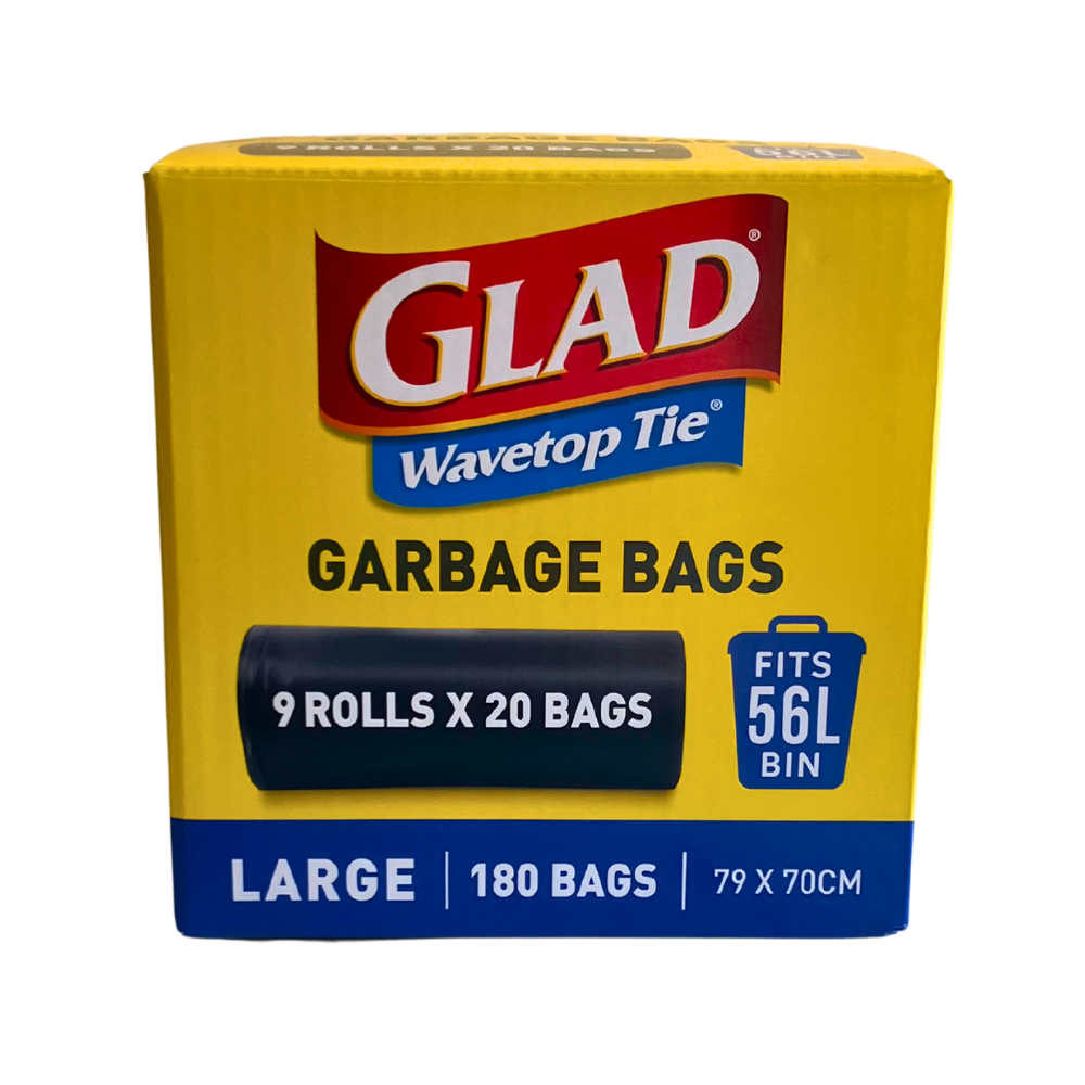 Glad Wavetop Tie Large Garbage Bags, 79 x 70cm, 180 Bags