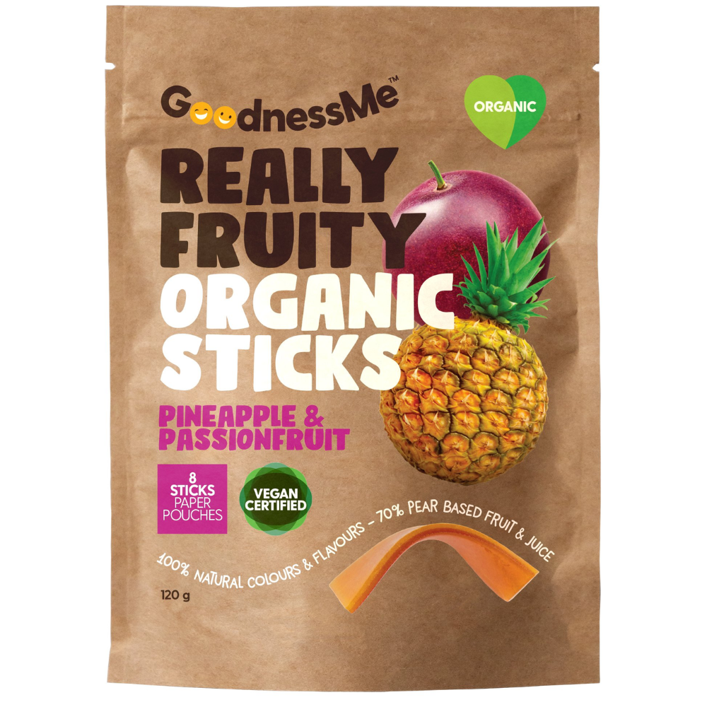 Goodness Me Really Fruity Organic Sticks Pineapple and Passionfruit 8 sticks 120g