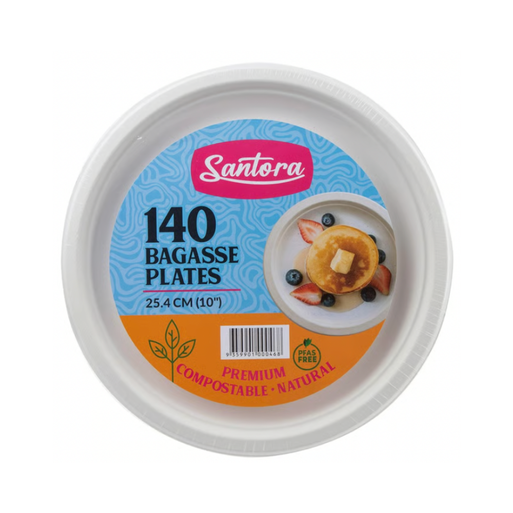 Santora 25cm Biodegradable Sugarcane Bagasse Plates 140pk