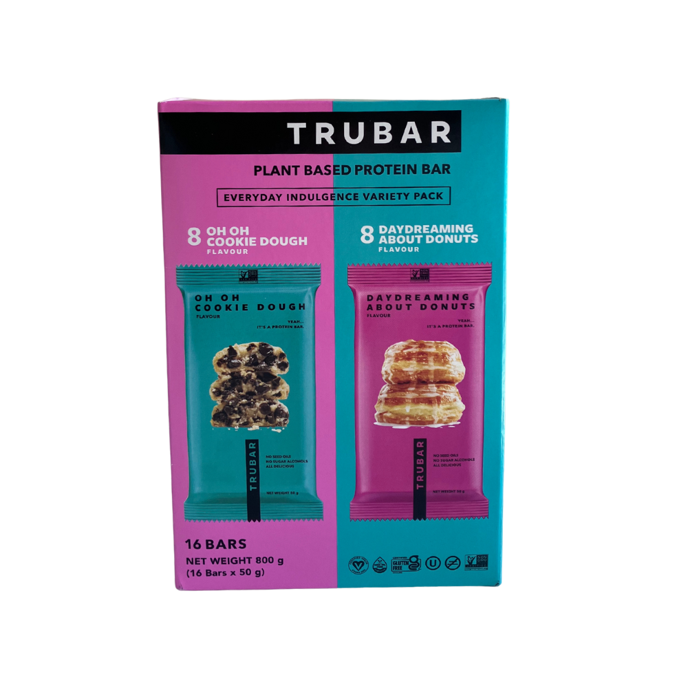 TRUBAR Protein Bar Variety Pack Cookie Dough, Donut Flavours 16 Bars 800g