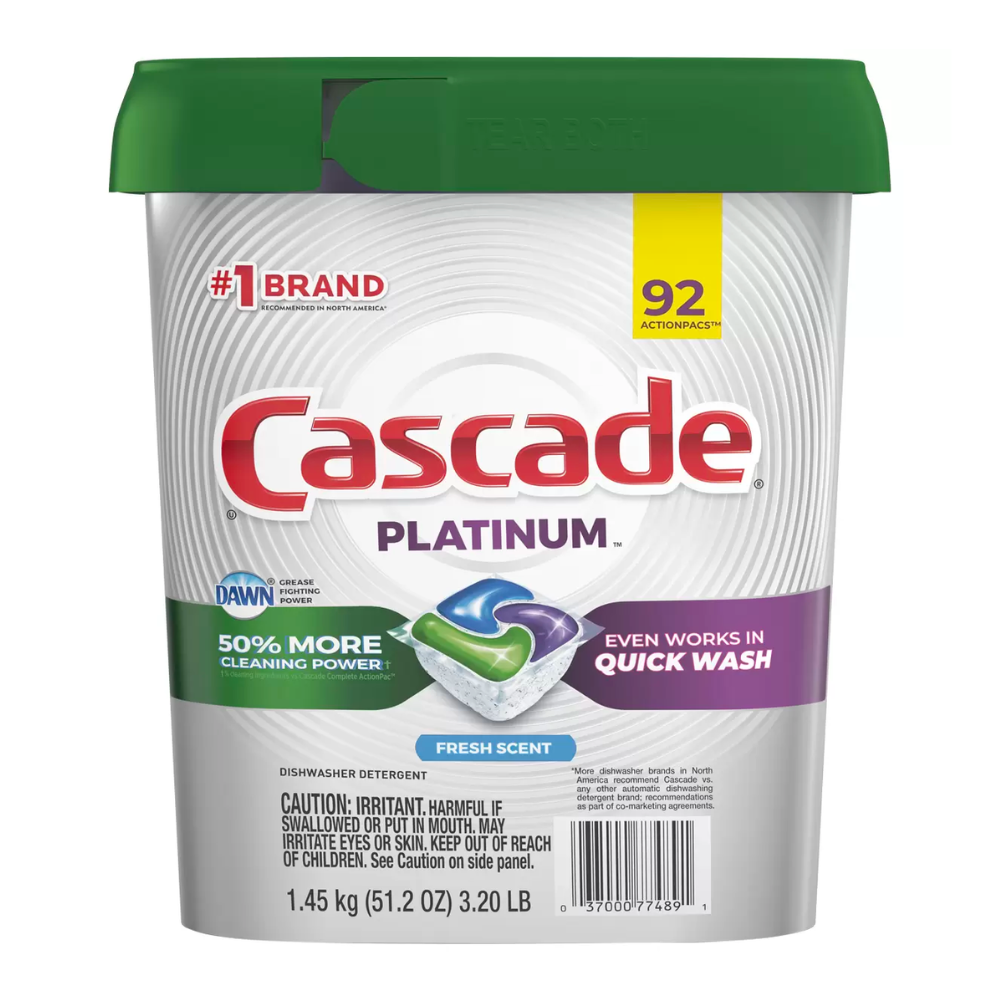 Cascade Platinum Dishwasher Detergent with Dawn Fresh Scent 92 Pacs