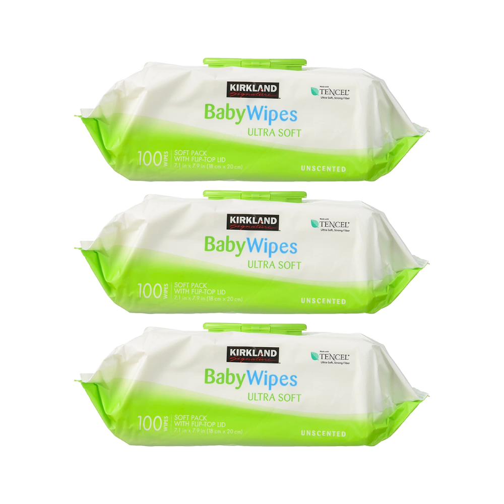 Kirkland Signature Tencel Baby Wipes Unscented 3 x 100 Wipes