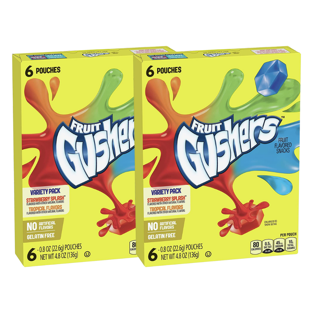 Betty Crocker Fruit Gushers Variety Strawberry Tropical 6 Pouches 136g x 2