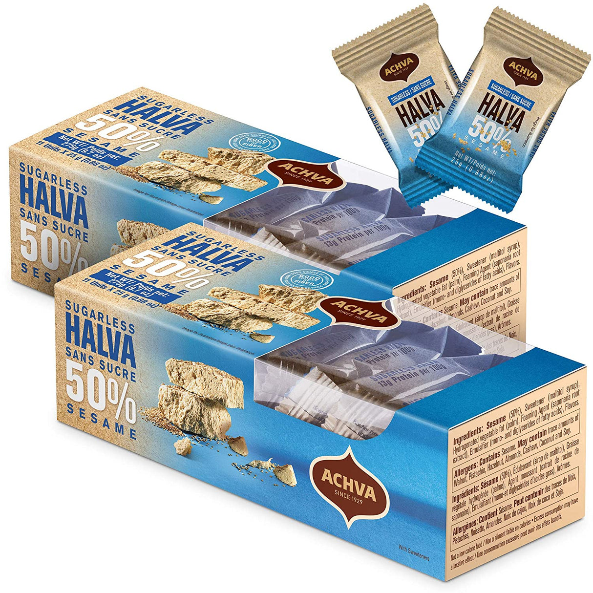 Achva Sugar Free Vanilla Sesame Halva Giftbox 275g x 2