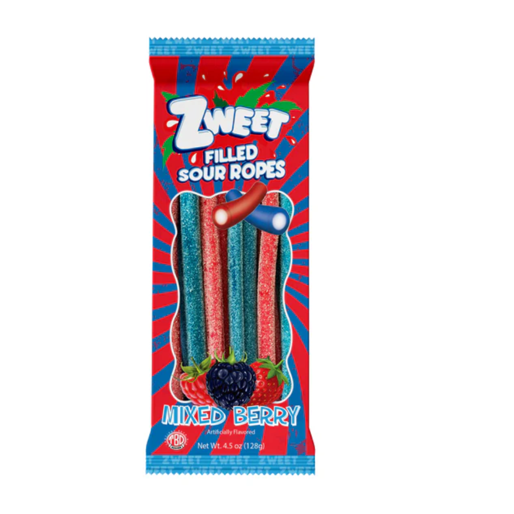 ZWEET SOUR ROPES FILLED MIXED BERRY GO-PACK 128g