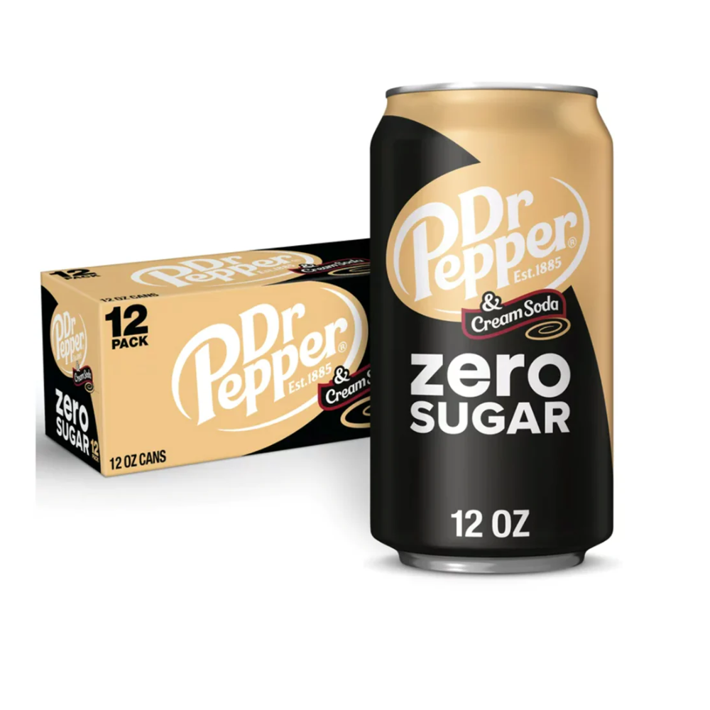 Dr Pepper & Cream Soda Zero Sugar 355ml 12 Pack