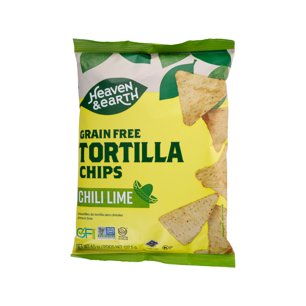 Heaven & Earth Grain Free Tortilla Chips Chilli Lime 127g